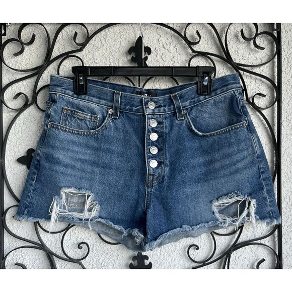 7 For All Mankind Monroe Cutt Off Shorts - Size 30 - Blue - Picture 4 of 12